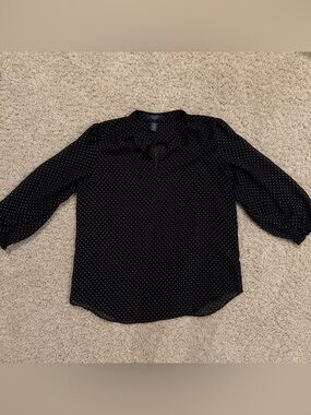Chaps Petite Women’s Black Polka Dot 3/4 Sleeve Collared Sheer Blouse Size P/M